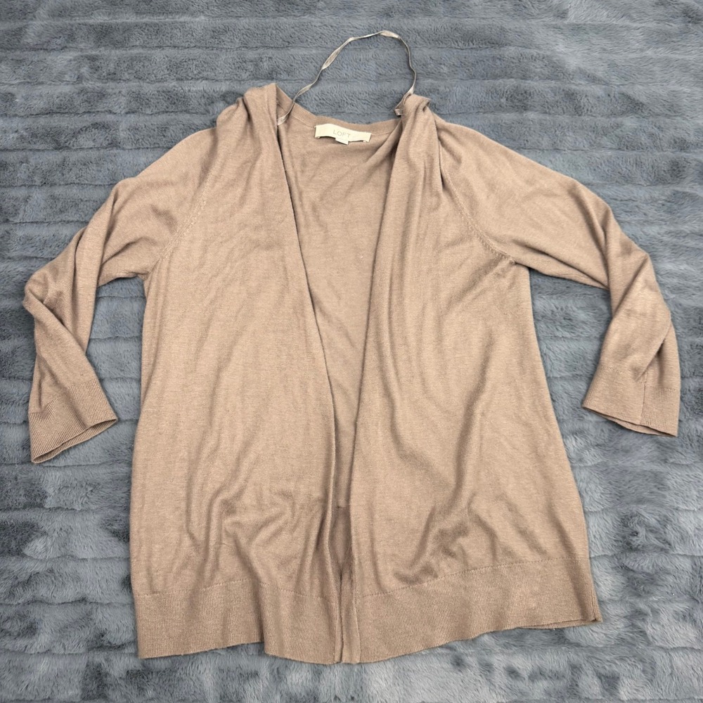 Ann Taylor LOFT Tan Taupe Open Front Cardigan Sweater Small Rayon Blend 14372